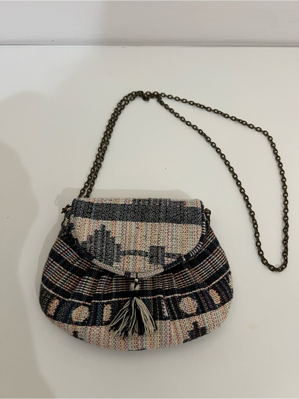 Mossimo Boho Woven Tassel Crossbody Bag with Metal Chain